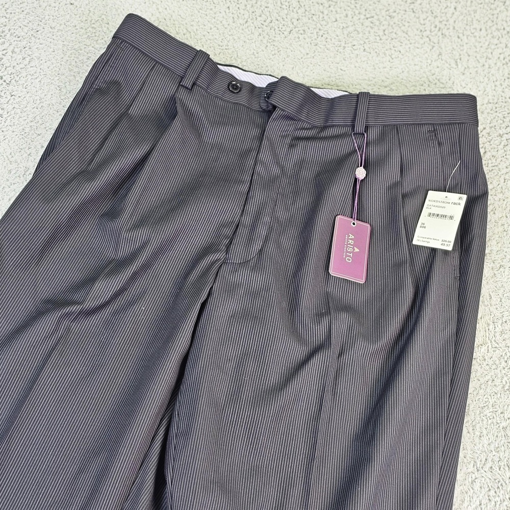 Aristo Eighteen Dress Pants‎ Mens 36x33 Black Wool Pinstripe Pleated Aberdeen